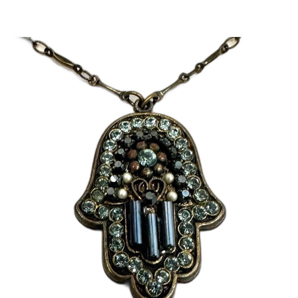 BELLADONNA Hamsa hand Rhinestone Bead Chain Pendant Necklace